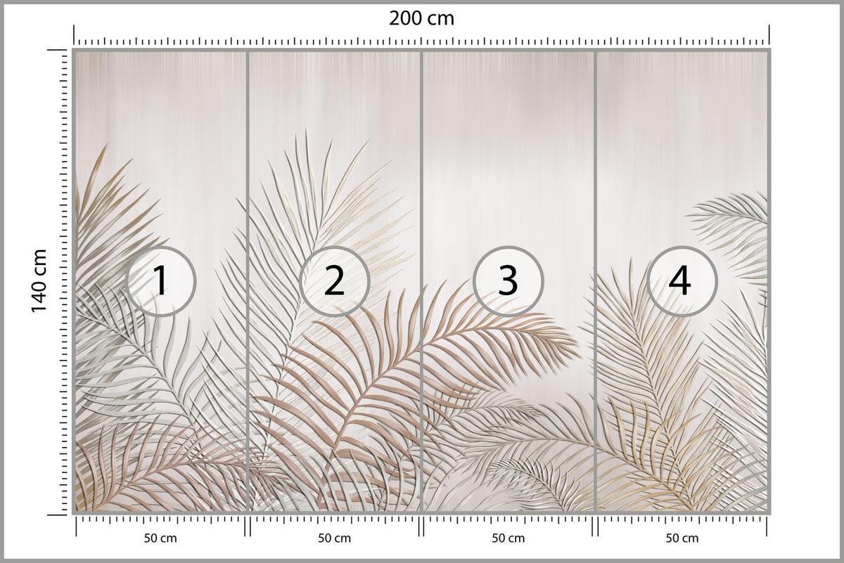 FOTOTAPETE für Schlafzimmer Beige Palmenblätter Delikat 200x140 - Beige/Braun, Papier (200/140cm) - Muralo