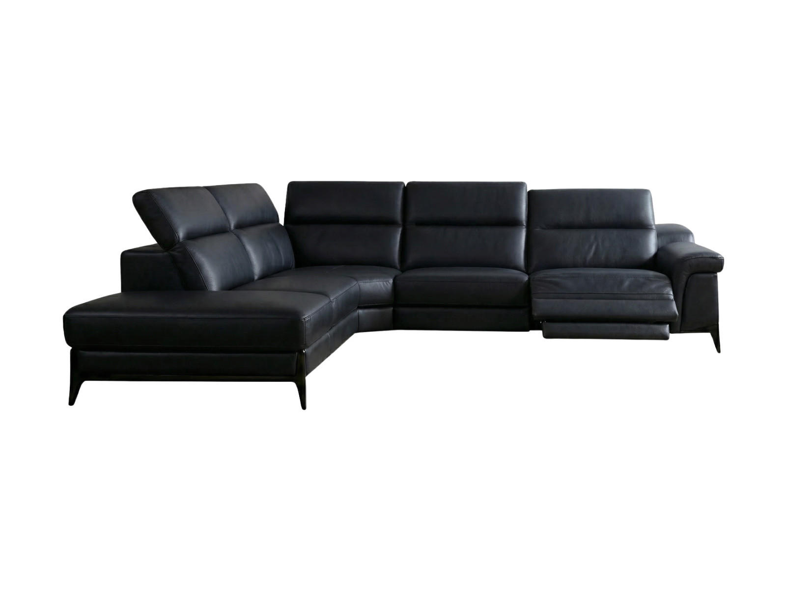 ECKSOFA Texas Echtleder mit 1 x Relaxfunktion Schwarz - Schwarz, Leder/Metall (274/238cm)