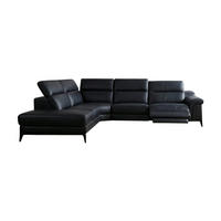 ECKSOFA Texas Echtleder mit 1 x Relaxfunktion Schwarz - Schwarz, Leder/Metall (274/238cm)