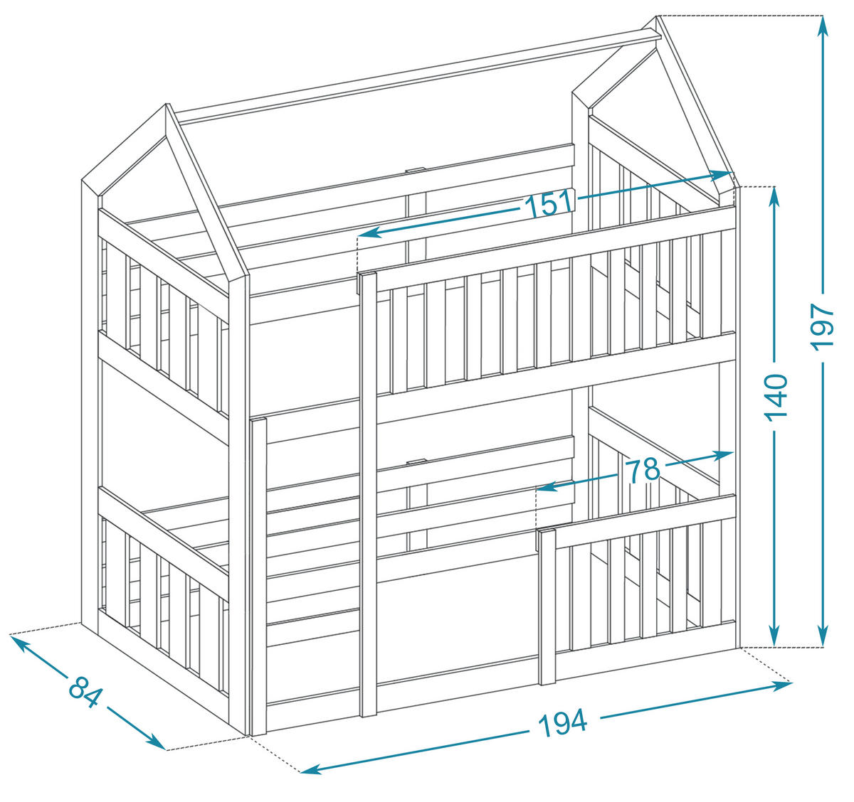 KINDERBETT LILI Hausbett 190x80cm mit Matratzen Weiß - Weiß, Holz - Luxkor24