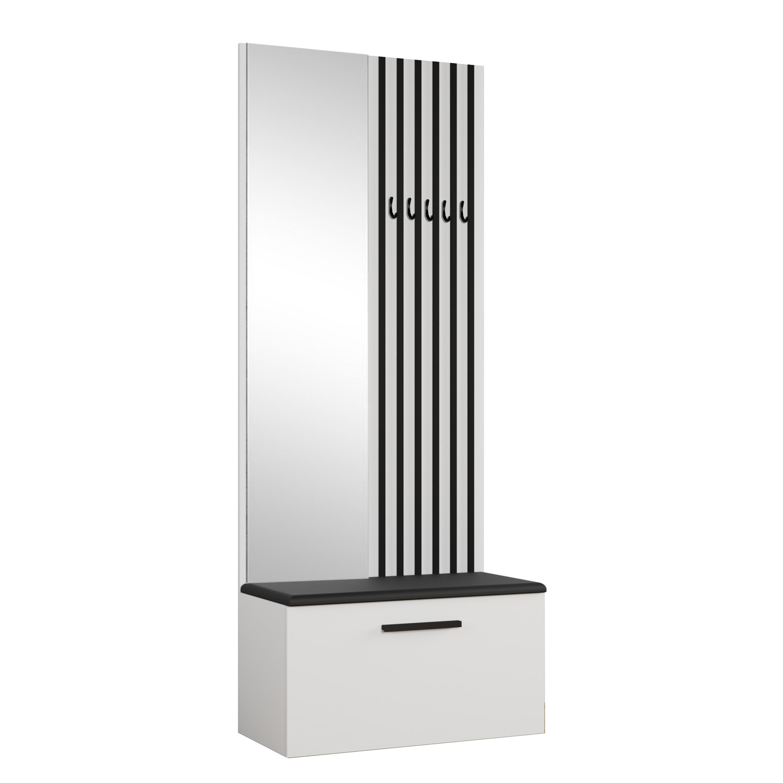 GARDEROBENSCHRANK MODULO 120,6/204/40 cm Modern Garderobe-Set Weiß - Schwarz/Weiß, Holzwerkstoff (120.6/204/40cm) - MASSENO