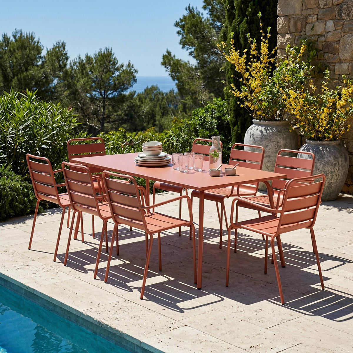 GARTENSET 9-tlg., Lehm - Pink, Metall - Oviala