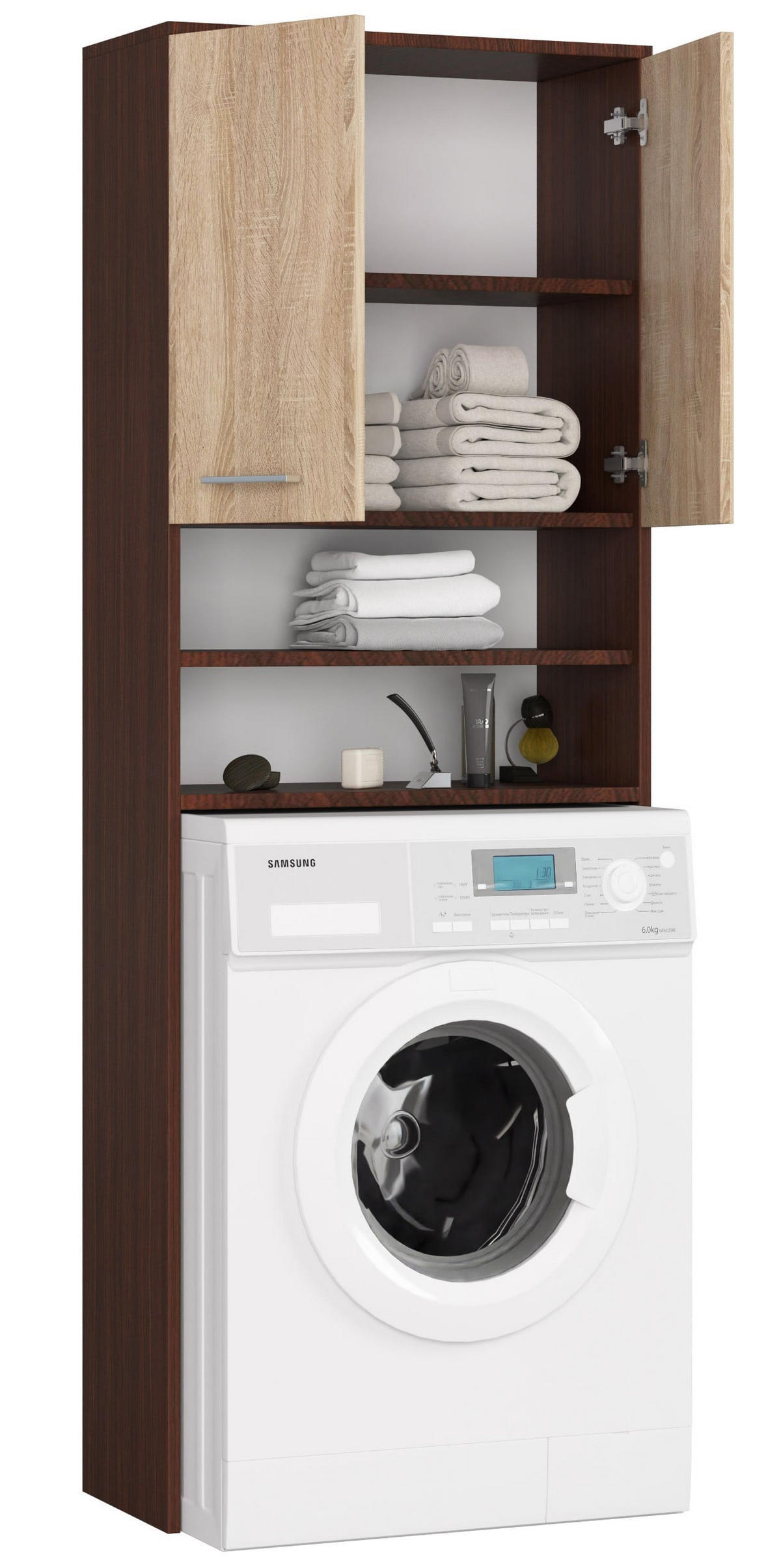 WASCHMASCHINENUMBAUSCHRANK mit zwei Türen, 64 × 30 × 190 cm Wenge, Sonoma Eiche - Wengefarben/Sonoma Eiche, Holzwerkstoff (64/180/30cm) - RAUMHIRSCH FURNITURE