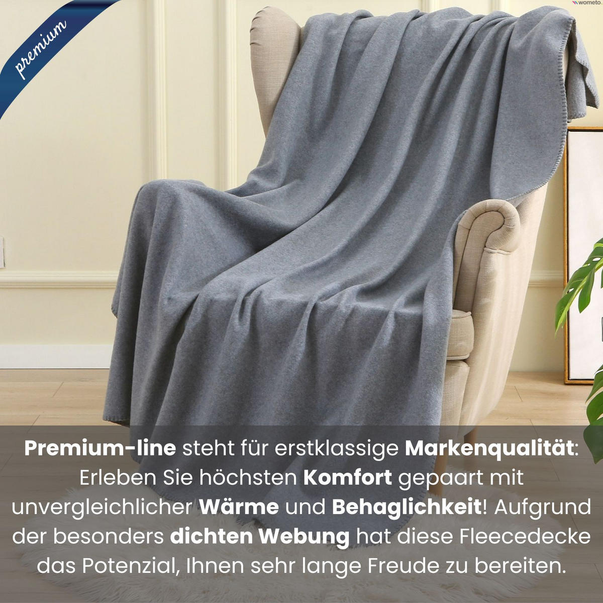 FLEECEDECKE eco-line grau meliert 140/190 cm Ketteleinfassung Anti-Pilling - Grau, Textil (140/190cm) - wometo