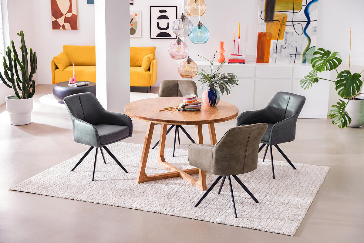 DREHBARER ARMLEHNENSTUHL - 2er-Set - Grau, Textil/Metall (62/83/62cm) - home24