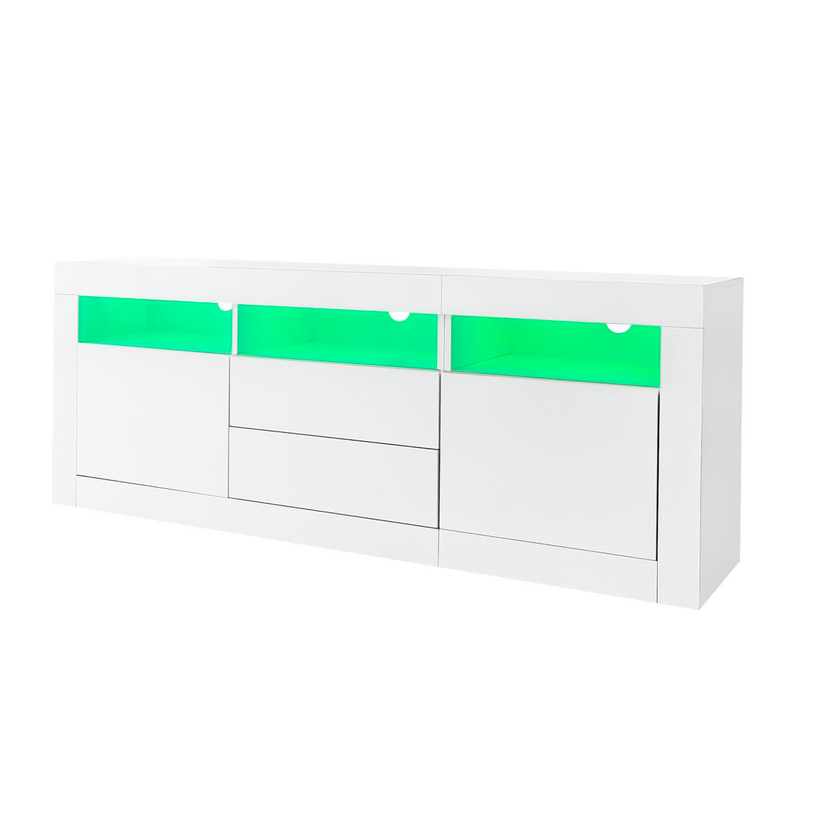 TV-SCHRANK aus Spanplatte 160x35x60 cm Weiß mit LED-Beleuchtung, App-Steuerung, Push-to-Open und Kabelmanagement - Weiß, Holzwerkstoff (160/60/35cm) - Modfu