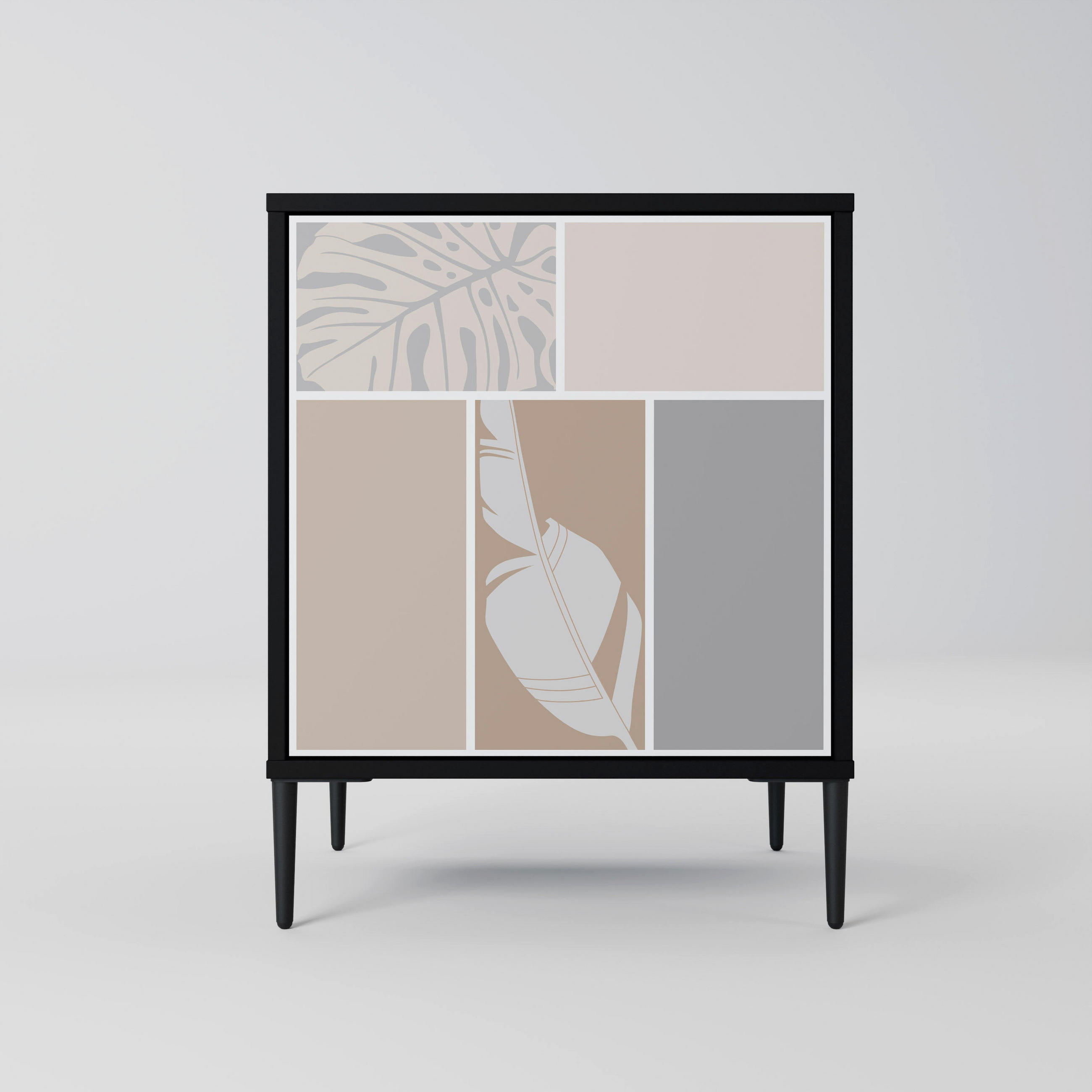 SIDEBOARD TROPICAL SHAPES, Schwarz, 57,5x42x72,5 cm, Schwarze Metallfüße - Multicolor/Schwarz, Holzwerkstoff/Metall (57.5/72.5/42cm) - SpaceRebels