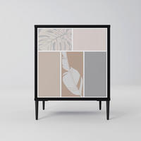 SIDEBOARD TROPICAL SHAPES, Schwarz, 57,5x42x72,5 cm, Schwarze Metallfüße - Multicolor/Schwarz, Holzwerkstoff/Metall (57.5/72.5/42cm) - SpaceRebels