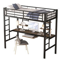 HOCHBETT 90/200 cm aus Metall mit Schreibtisch und 2 Regalen in Schwarz - Schwarz, Metall (90/200cm) - Flora Grace