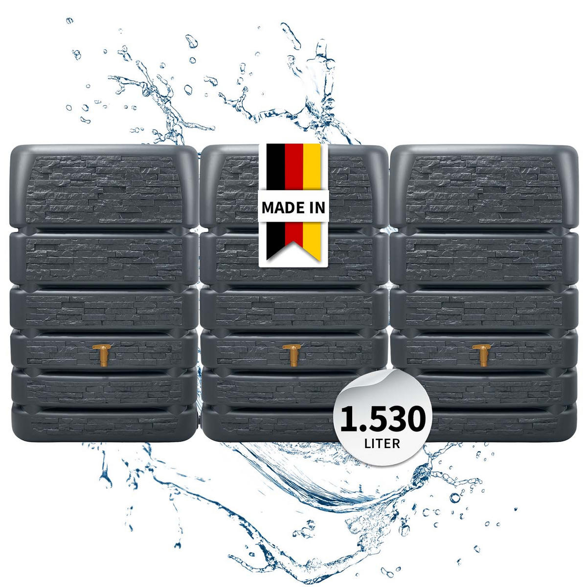 MAUERTANK-SET 1530 L graphite grey 3 x 510 L inkl. Verbindungsset - Grau, Kunststoff (260/123/60cm) - 4rain
