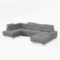 WOHNLANDSCHAFT MARRY Links Grau Velours-Stoff mit Schlaffunktion und zwei Bettkästen - Grau, Holz/Metall (335/90/190cm) - Barchello