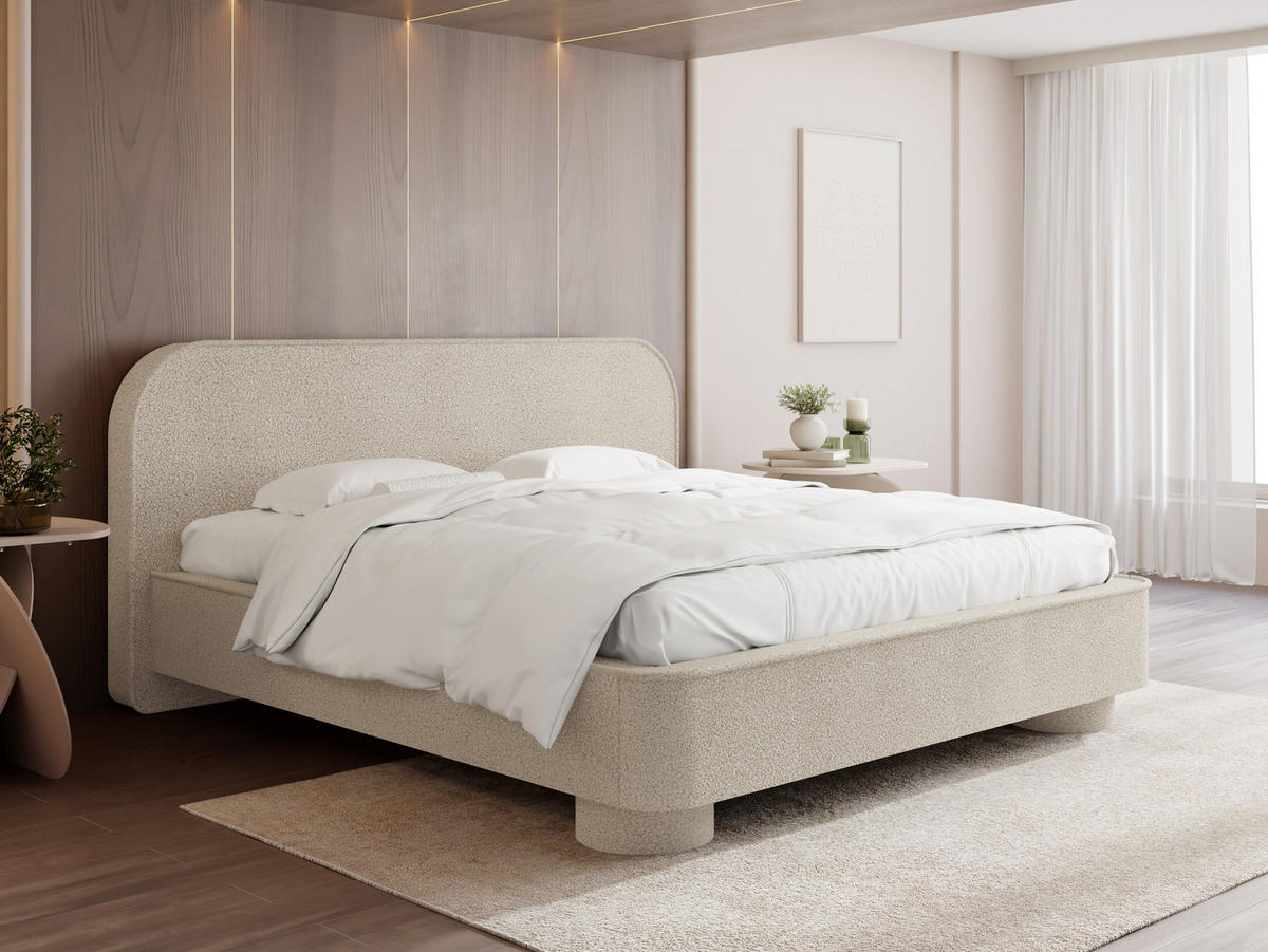 POLSTERBETT Aurora mit Bettkasten, Lattenrost & gepolsterten Füßen in Beige Boucle 140x200 cm - Beige/Birkefarben, Textil/Metall (140/200cm) - WFL GROUP