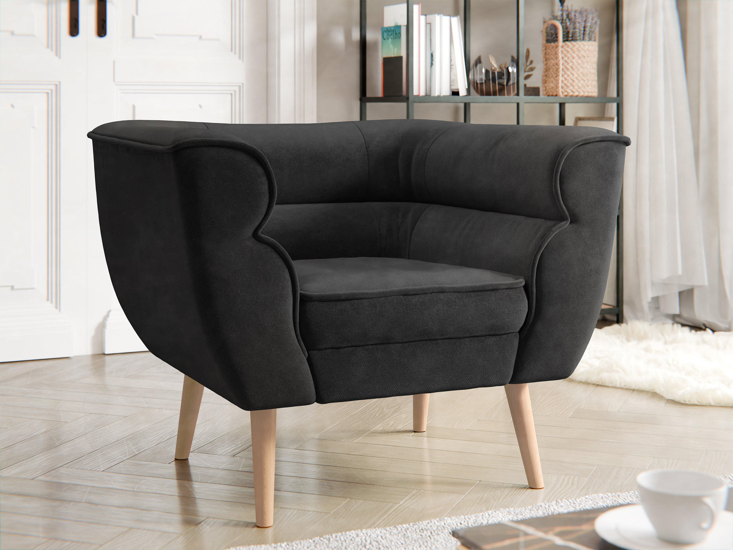 SESSEL Bal 1 - Dunkelgrau/Naturfarben, Holz/Textil (82/75/74cm) - MIRJAN24