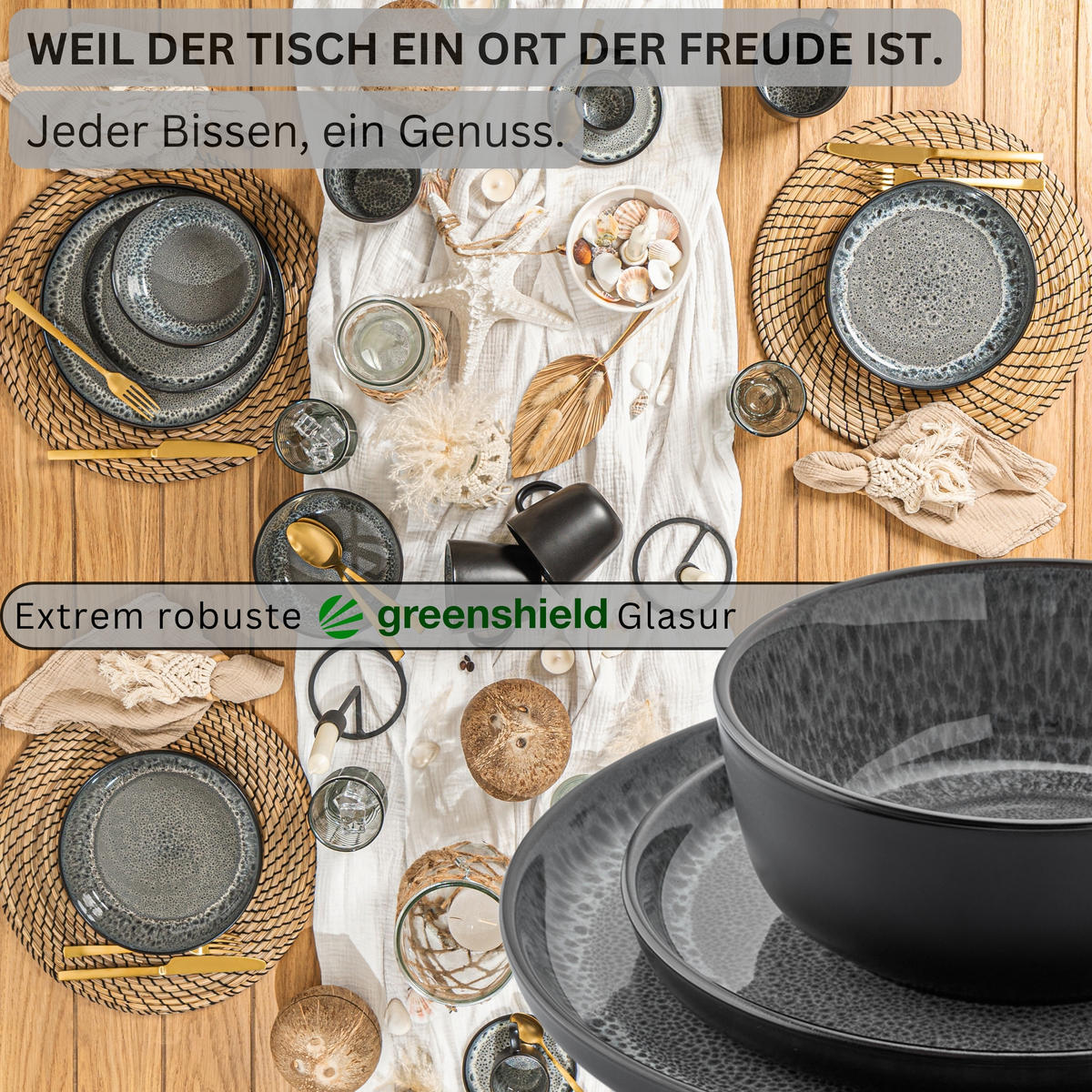 KOMBISERVICE SYDNEY - 24 teilig aus Steingut - Dunkelgrau, Stein (50/30/80cm) - Sänger