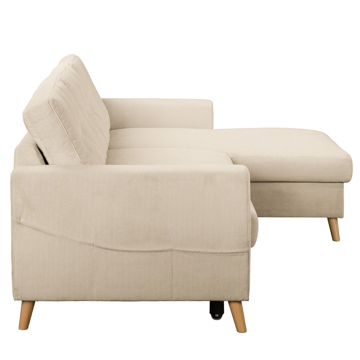 ECKSOFA mit Longchair - Beige/Braun, Holz/Textil (223/148cm) - home24