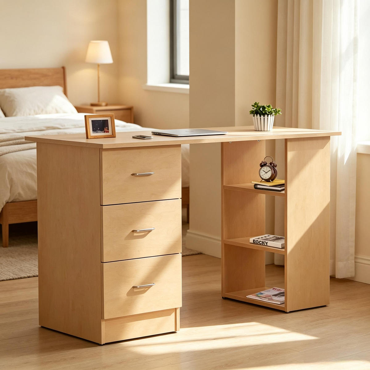 COMPUTERTISCH mit Schubladen und 3 Regalen 120x49cm - Braun, Holzwerkstoff (49/120/72cm) - Gisaae