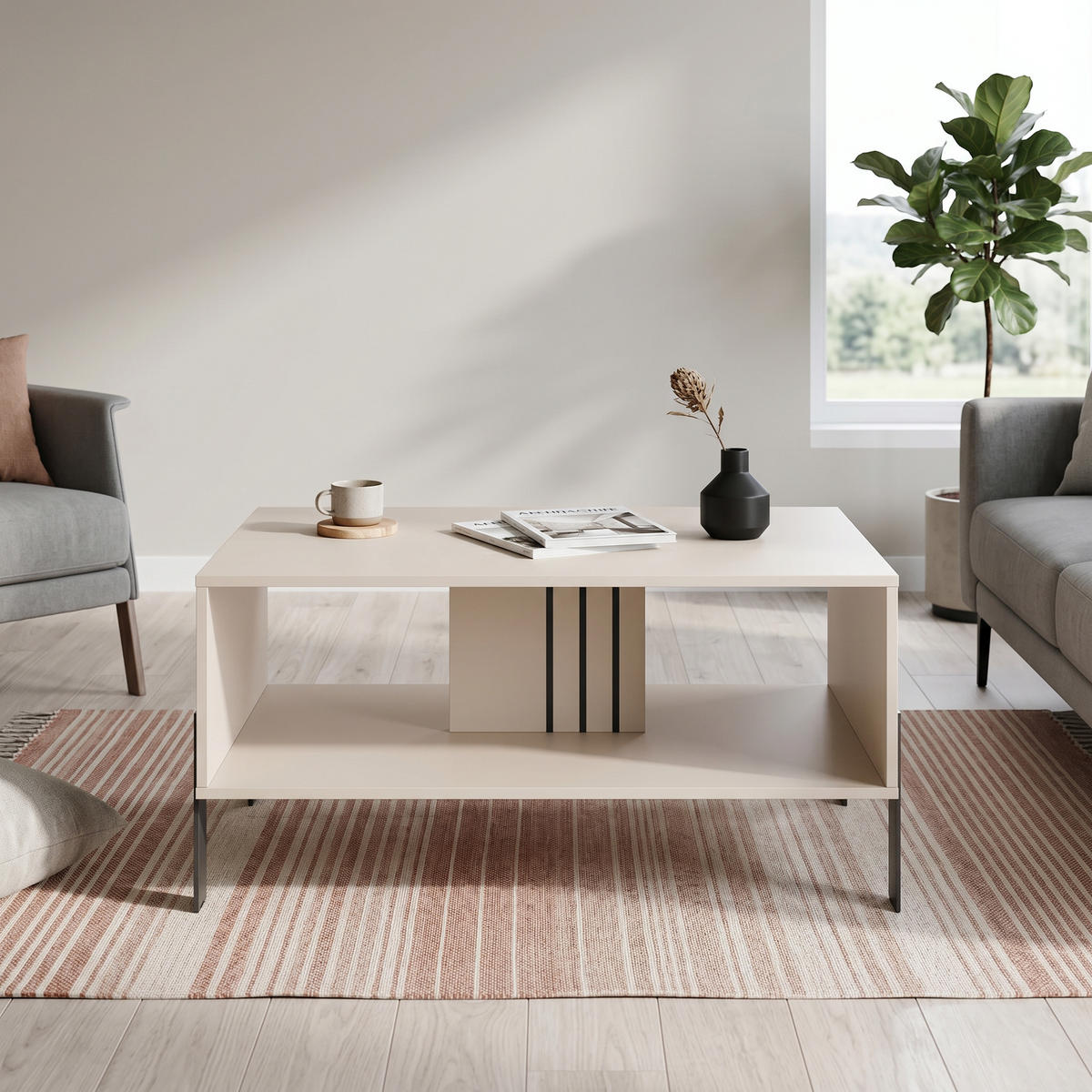 COUCHTISCH VALOZA 100 cm Kaschmir - Kaschmir/Schwarz, Holzwerkstoff (55/100/47cm) - MASSENO