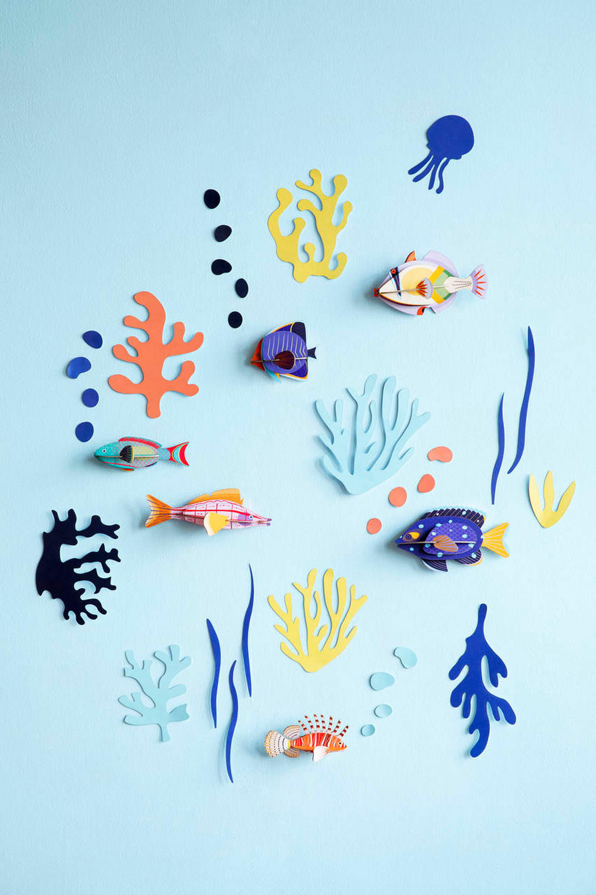 WANDDEKO Aquarium-Set 18/7 cm - Blau/Multicolor, Wellpappe (18/7/11cm) - KUNSTLOFT
