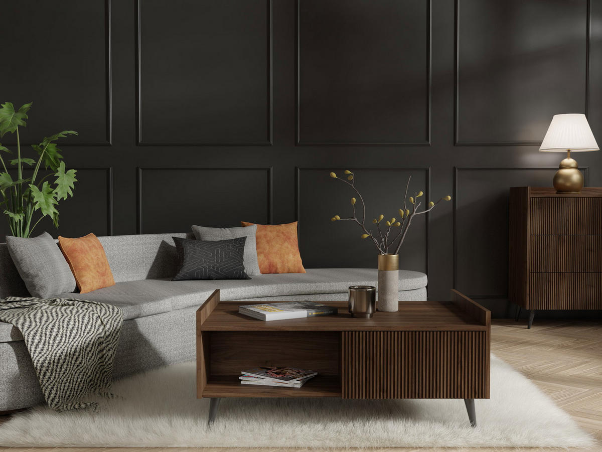COUCHTISCH Arysa Nussbaum Braun Holzoptik 100/45/60 cm - Walnussfarben/Schwarz, Holzwerkstoff/Metall (60/100/45cm) - WFL GROUP