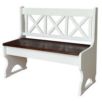 LANDHAUSBANK aus Kiefernholz mit Kreuzlehne, Weiss/Nuss, 105 cm - Walnussfarben, Holz (105/86/36cm)