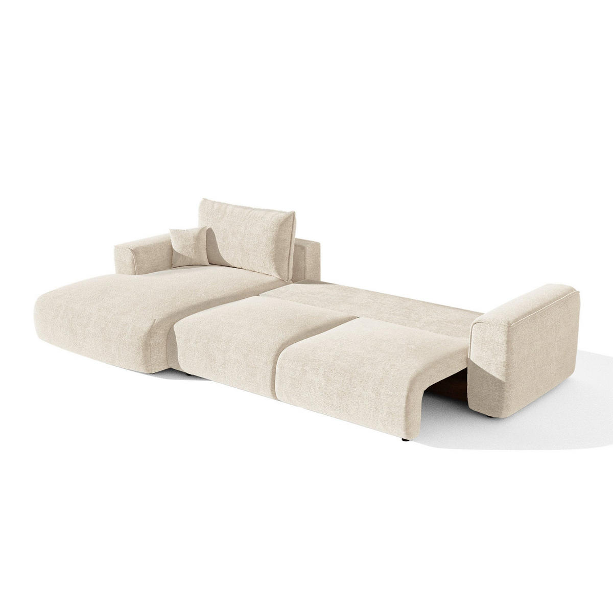 LINKSECK-SCHLAFSOFA mit Stauraum COMO Bouclé-Stoff Creme 297cm - Creme, Textil (297/167cm) - Premium Interiors