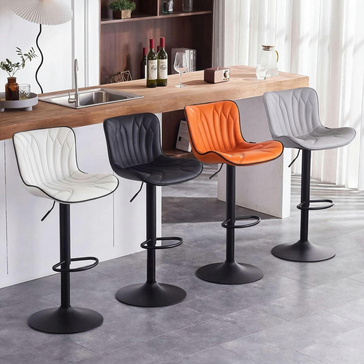 BARHOCKER 2er Set Kunstleder Weiß Höhenverstellbar - Weiß, Kunststoff (83/54/48cm)