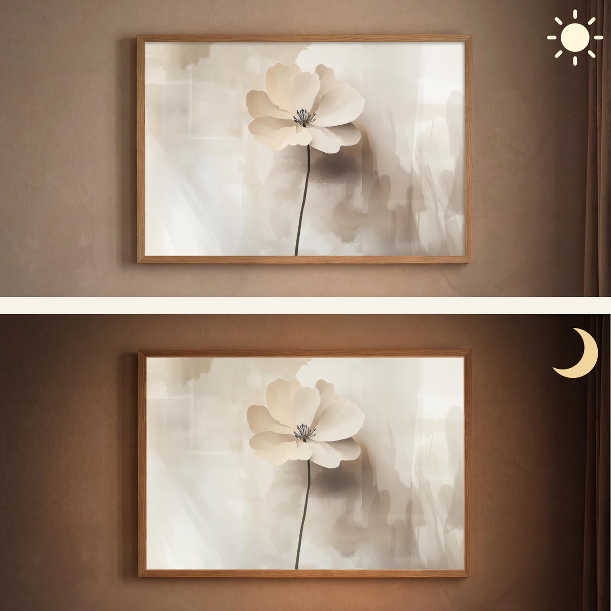 NÁSTĚNNÁ LAMPA S AKUMULÁTOREM Květina - béžová - barva - stín 100x70 cm - béžová, kompozitní dřevo (100/70/8cm) - OnlyWow