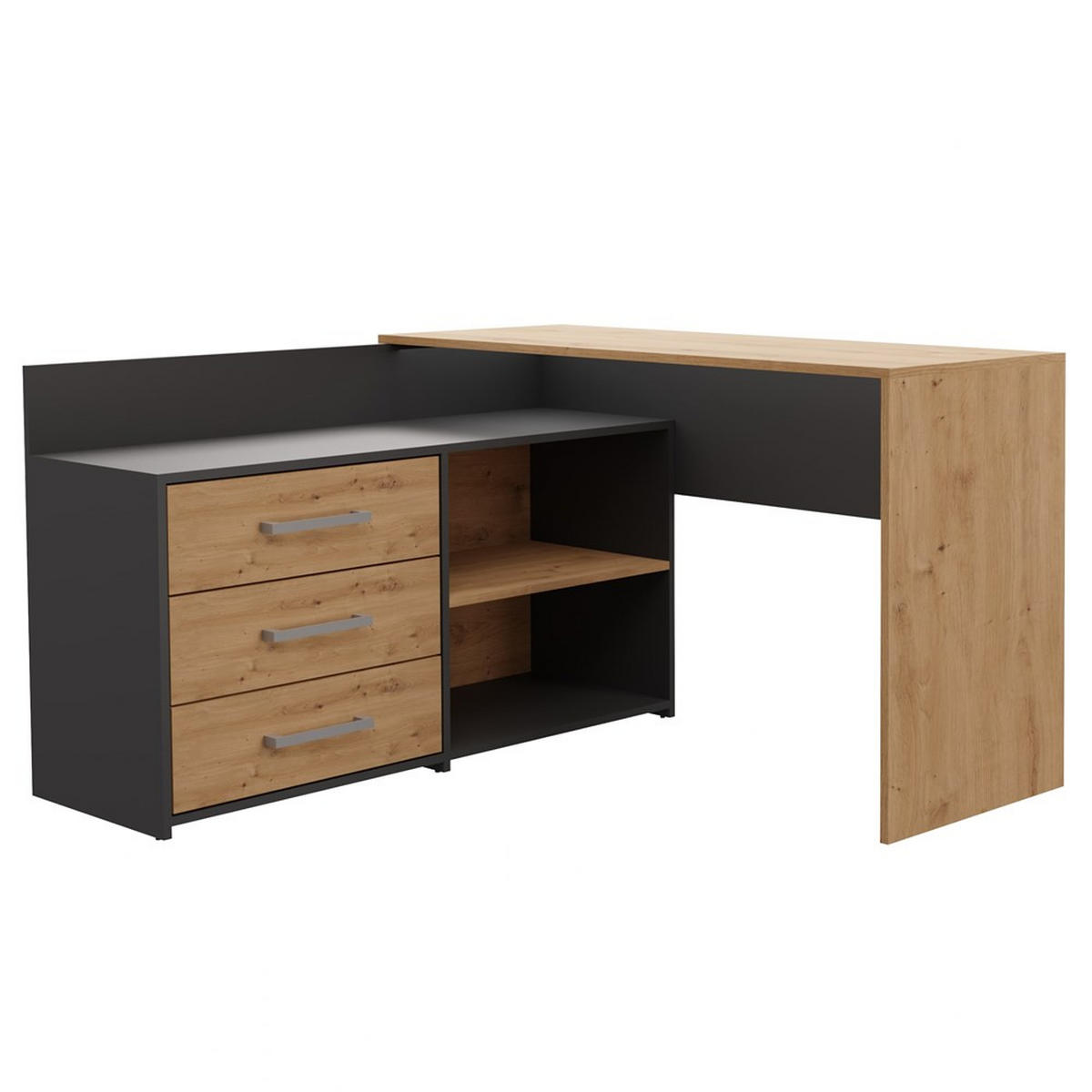 SCHREIBTISCH Anthrazit, Eiche Artisan 120/76/50 - Anthrazit/Eiche Artisan, Holzwerkstoff (50/120/76cm) - RAUMHIRSCH FURNITURE
