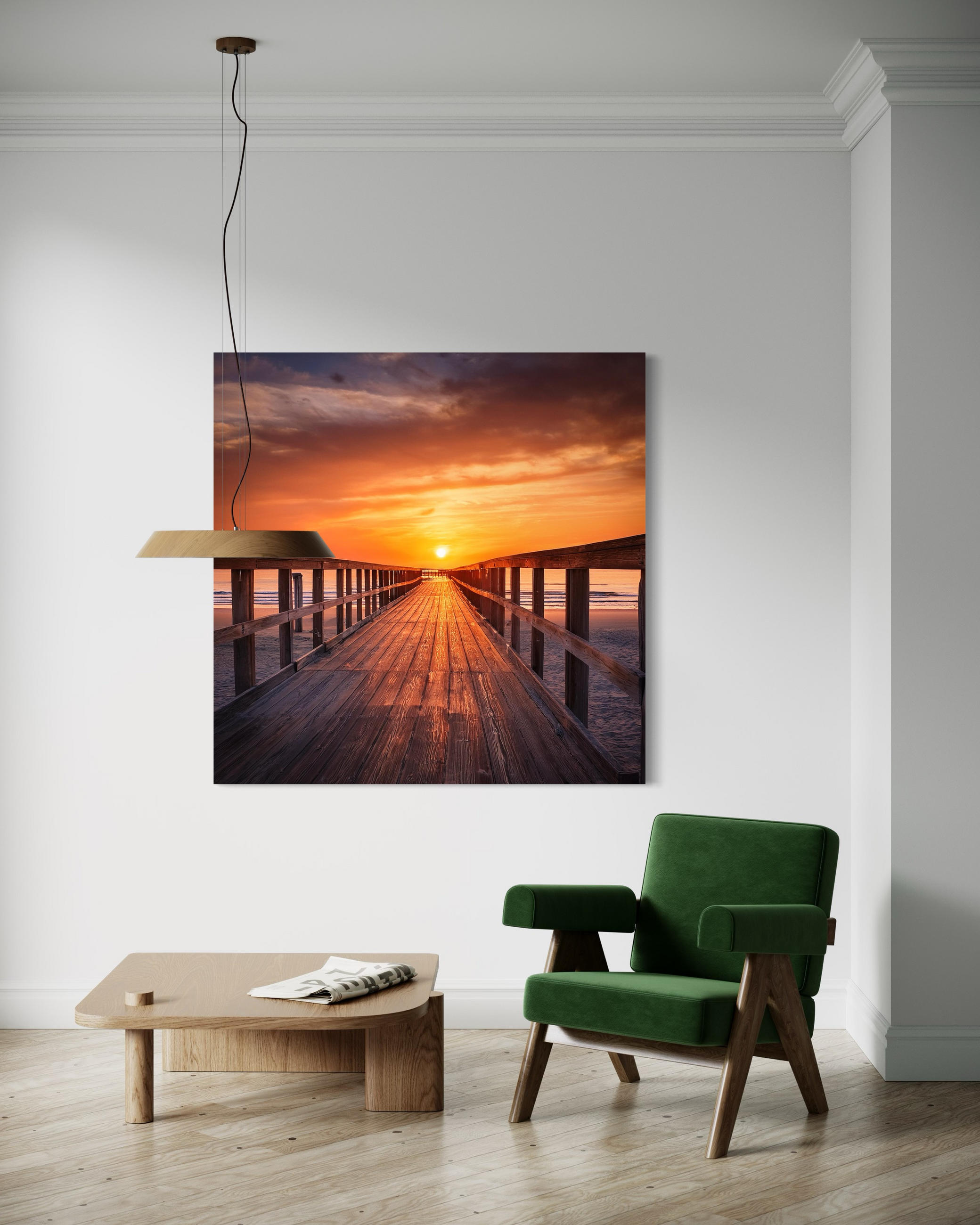 WANDBILD plattform am meer - Orange, Textil (50/50cm) - Feeby