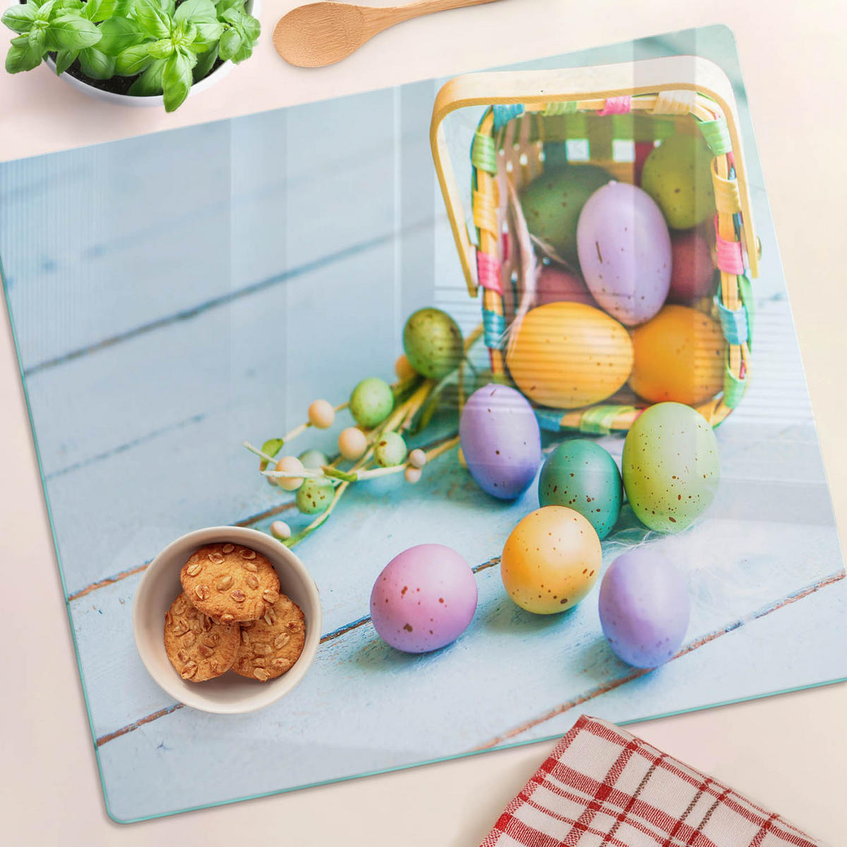 GLASPLATTE 60x52 cm Ostereier - Multicolor, Glas (60/0.4/52cm) - TULUP