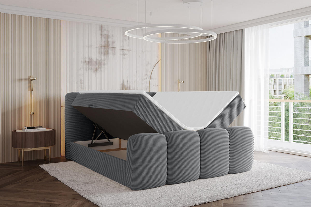 AMERICKÁ postel s matrací H4 a roštem – NINA-Z – 120 × 200 cm – tmavě šedá - šedohnědá, kompozitní dřevo (120/200cm) - ALTDECOR