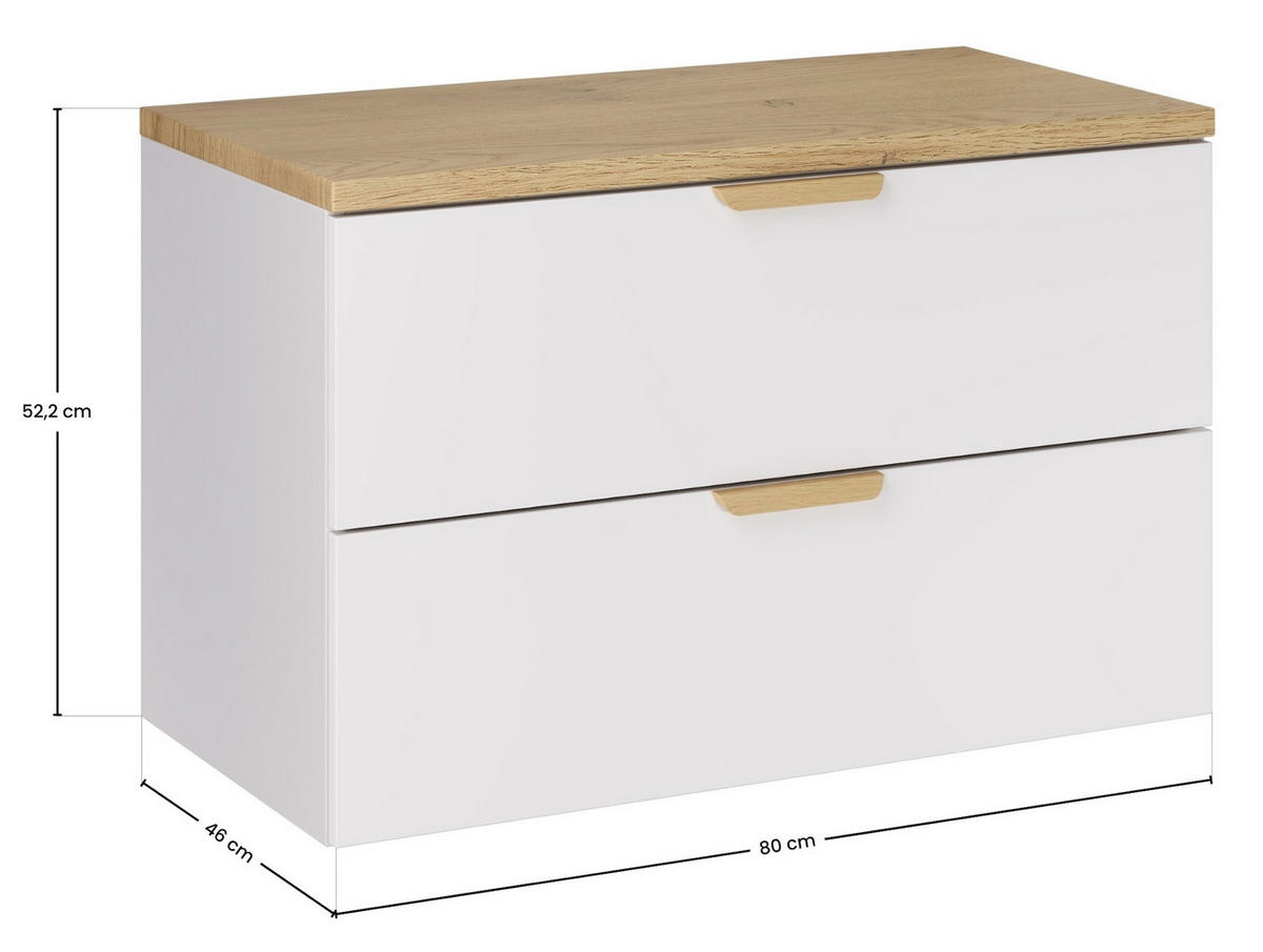 WASCHBECKENUNTERSCHRANK Aster 2 Teile Weiß mit Eiche - 80 x 46 x 52 cm - Eichefarben, Holz (80/52/46cm) - Badplaats