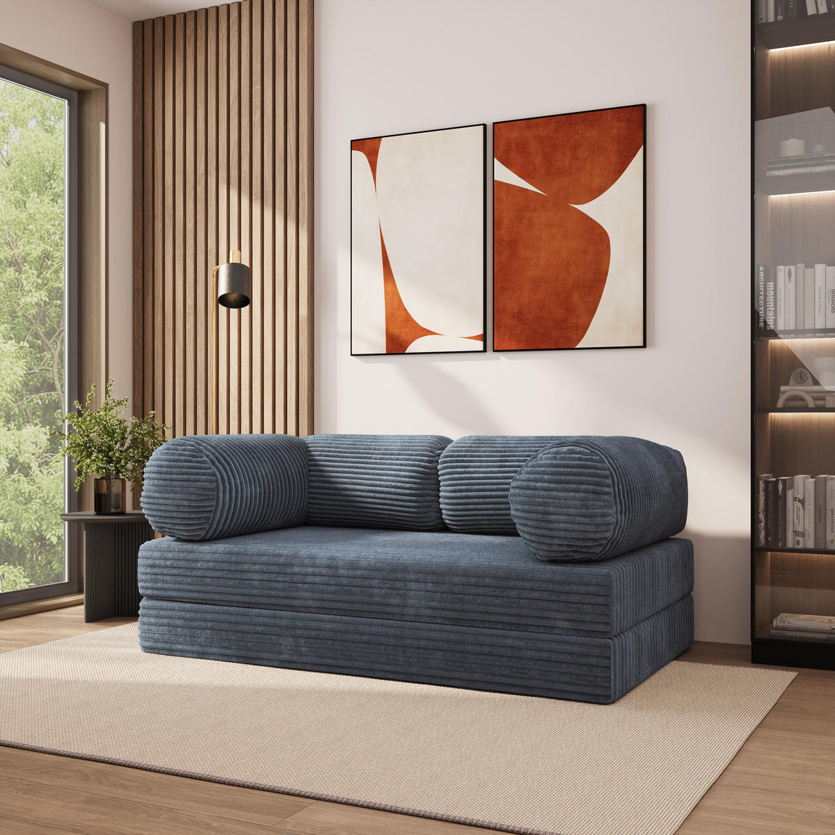 POHOVKA z pěny ALVIO s funkcí spaní Manšestrová látka Šedá - šedá/šedohnědá, textil (170/68/80cm) - MASSENO