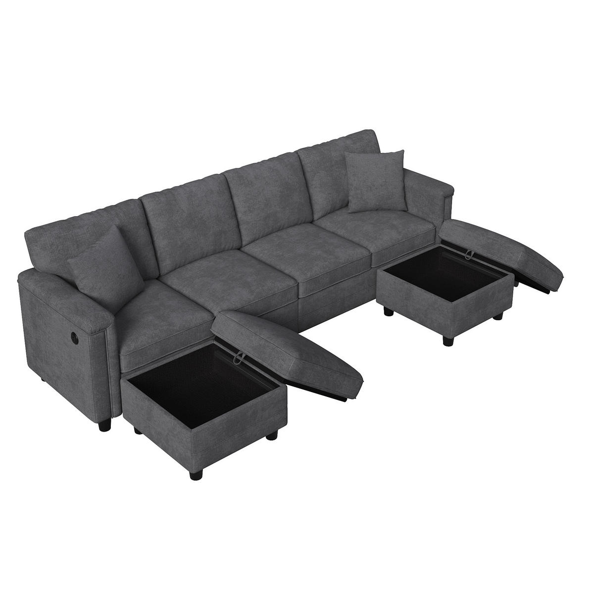 WOHNLANDSCHAFT Modular umwandelbar L-/U-Form mit 2 Stauraumhockern, DE-42506, Grau - Grau, Metall (261/82/134cm) - ComfortXL