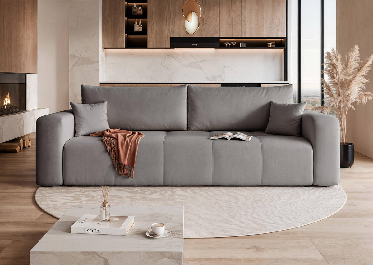 SCHLAFSOFA Velours mit Bettkasten und Schlaffunktion - Dunkelgrau, Holzwerkstoff/Textil (246/79/93cm) - Idohome