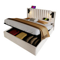 POLSTERBETT 140/200 cm mit Matratze, USB-Typ-C, Leselicht, Bettkasten und verstellbarem Kopfteil, Beige - Beige, Textil (140/200cm) - Redom