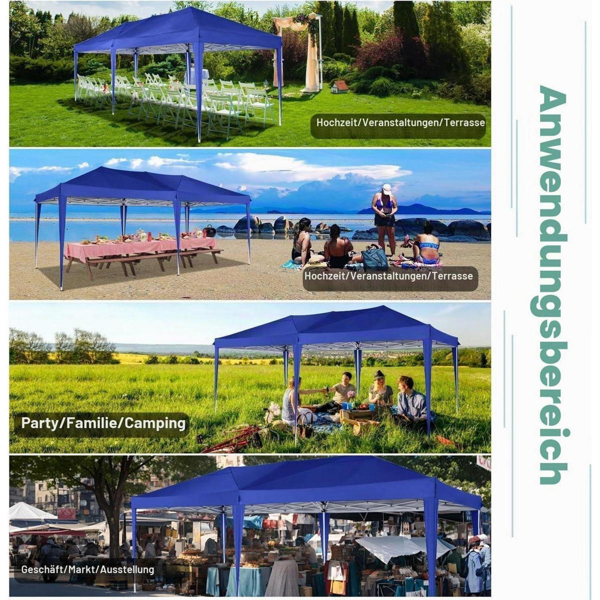 FALTPAVILLON 3 x 6 m wasserdicht mit 6 Seitenwänden Navy Blau - Blau, Textil (300/275/600cm)