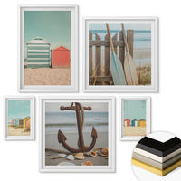 WANDBILDER 5er-Set - 50x50 cm & 20x30 cm & 40x60 cm Weißer Rahmen - Bunte Häuser, Strand, Sonne - Weiß, Kunststoff (40/60cm) - ArtPrintCave