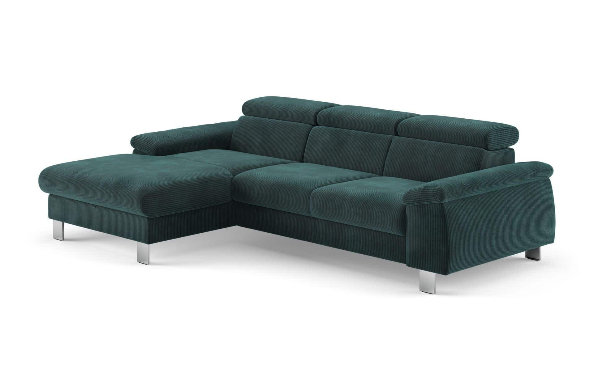 ECKSCHLAFSOFA mit Bettkasten – Cord-Stoff - Chromfarben/Salbeigrün, Holz/Textil (244/166cm) - Cotta