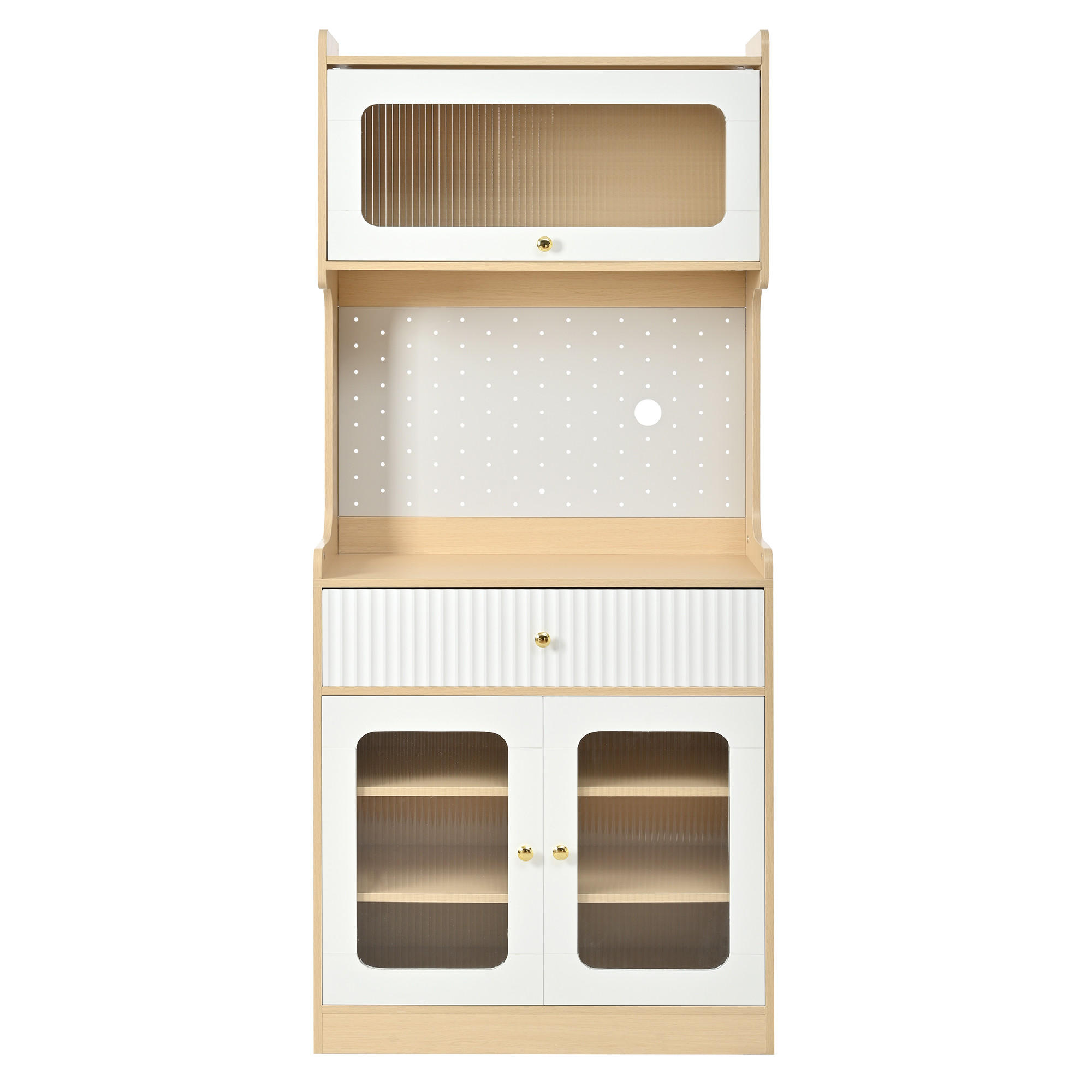 BUFFÉSKÅP i naturfärg Highboard med LED och justerbara hyllor, B80/D40/H180 cm Vit, Naturfärgad 180/80/40 cm