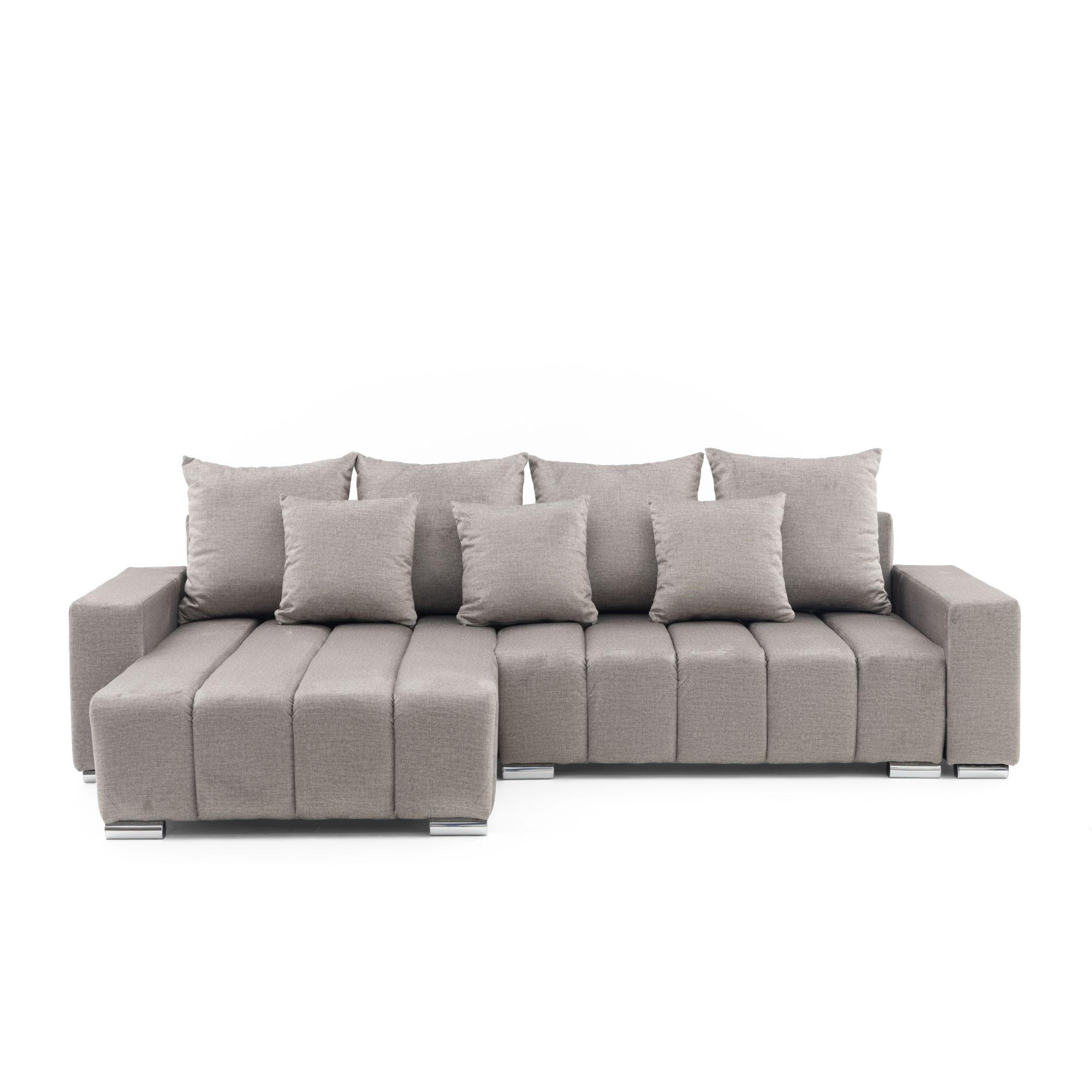 ECKSOFA Piano L Links mit Schlaffunktion 137x234 Velours Taupe - Taupe/Silberfarben, Holz/Textil (278/178cm) - Muffo