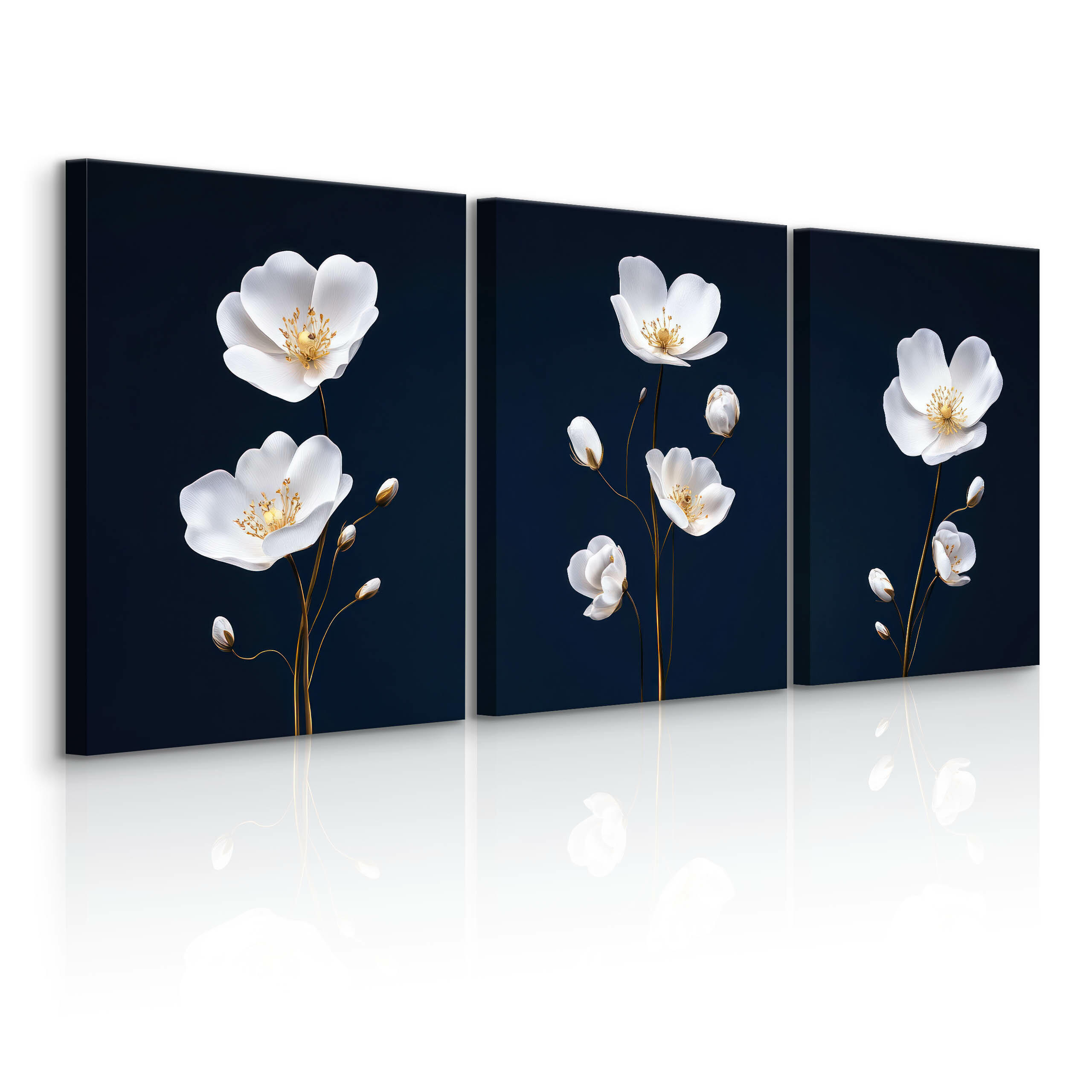 LEINWANDBILDER 3-es Set Feldblumen Natur - Blau/Beige, Textil (90/40cm) - Muralo
