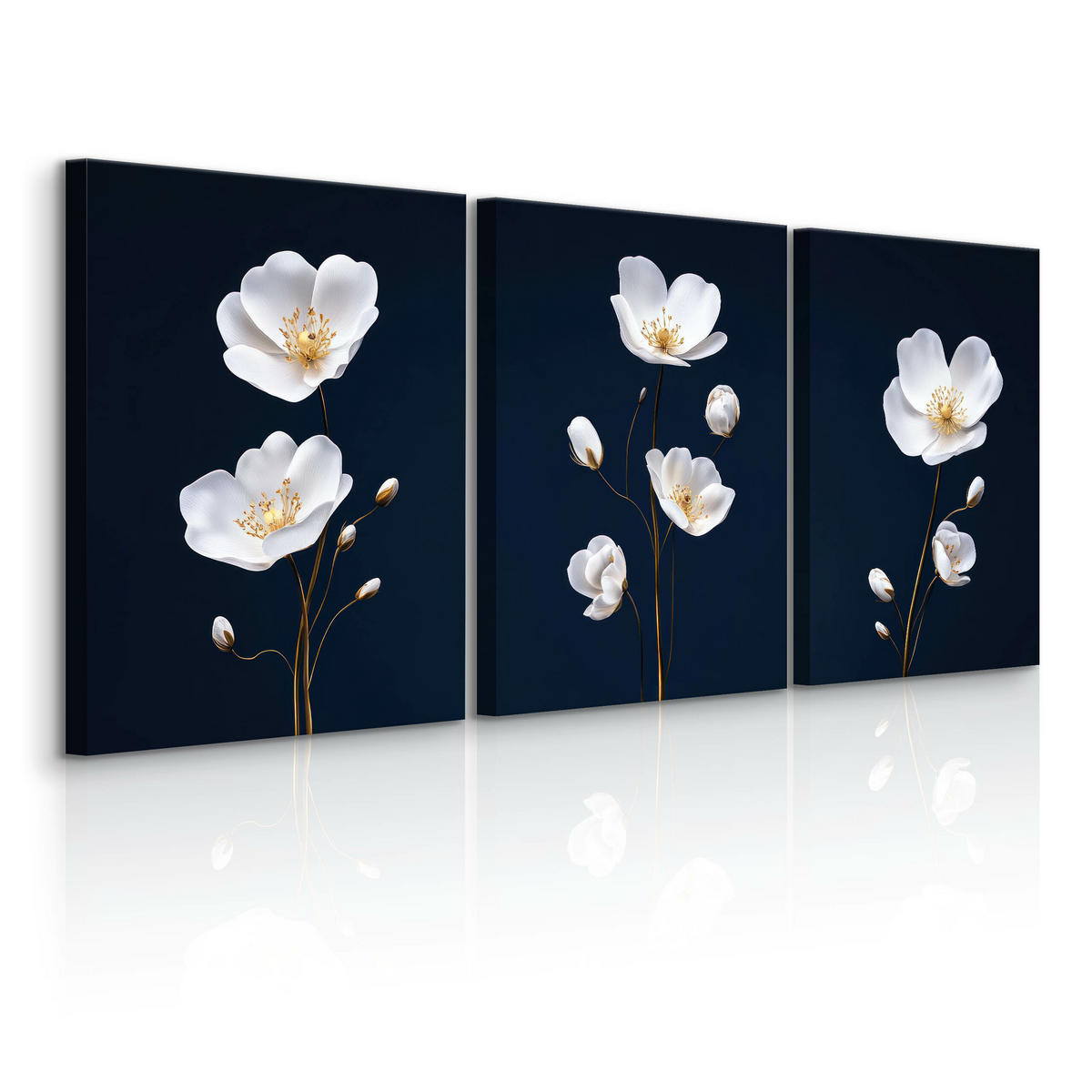 LEINWANDBILDER 3-es Set Feldblumen Natur - Blau/Beige, Textil (90/40cm) - Muralo