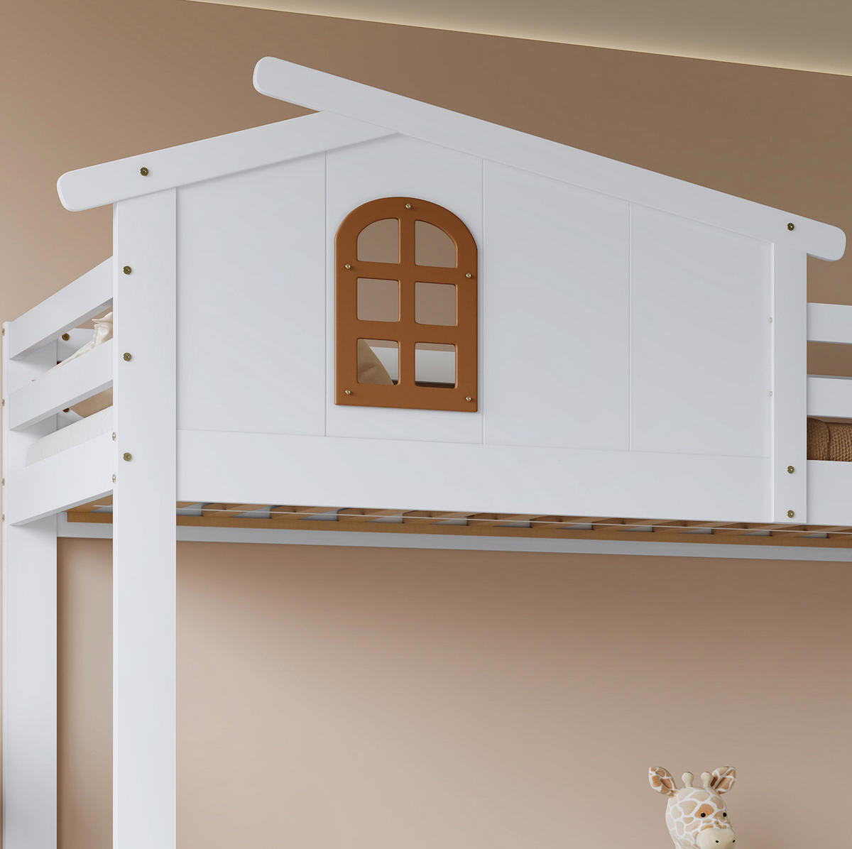 ETAGENBETT 90/200 & 120/200 cm aus Kiefer und MDF mit Eck-Leiterschrank und 2 Schubladen Weiß/Natur - Naturfarben, Holz (90/200cm) - Modenvie