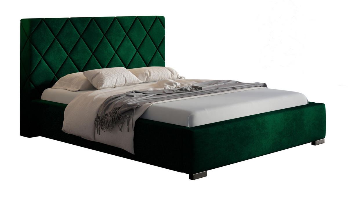 POLSTERBETT 140x200 Aron, Lattenrost, Samtstoff Grün - Grün, Holz/Textil (140/200cm) - Emporius