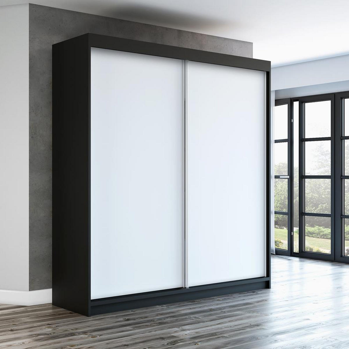 SCHWEBETÜRENSCHRANK 120 CM PAX Farbe: Schwarz / weiß / weiß - Schwarz/Weiß, Holzwerkstoff (120/215/59.5cm) - A&J MöbelLand