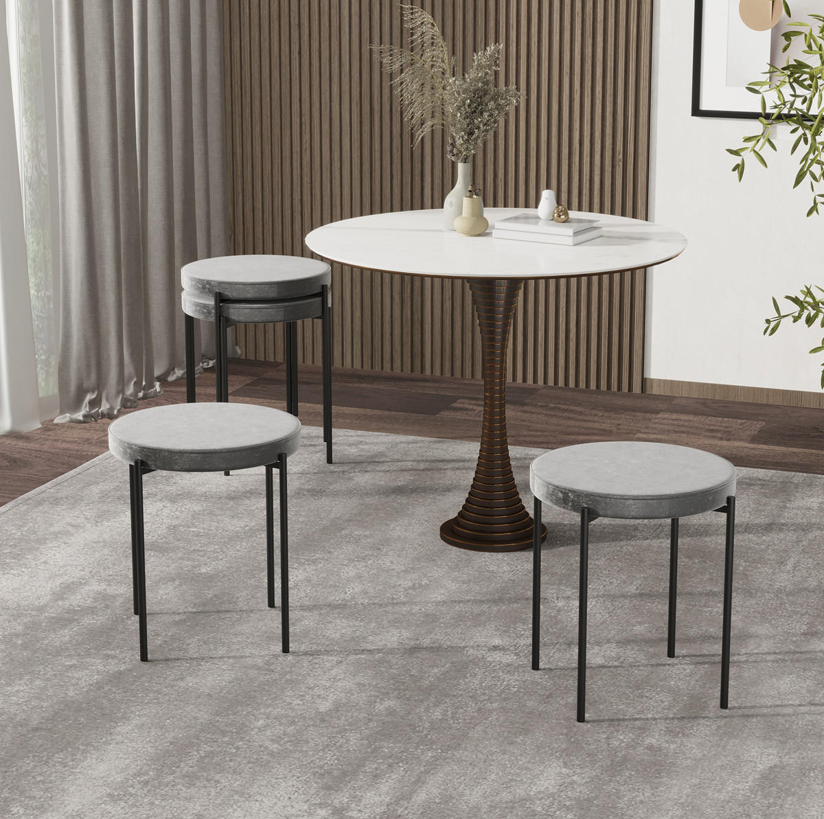 HOCKER 4er-Set, stapelbar, Dunkelgrau, Sitz in Samtoptik - Dunkelgrau, Metall (41.5/46/41.5cm) - MIVRAY