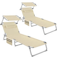 SONNENLIEGE 2er Set Chloé, 190 x 68 x 111 cm, mit Seitentasche, beige - Beige, Kunststoff (68/111/161cm) - tectake
