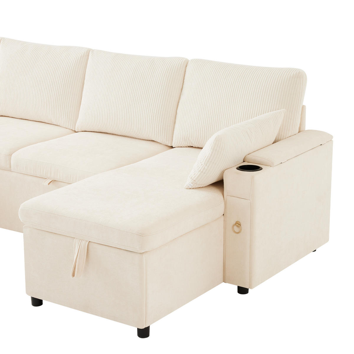 4-SITZER ECKSCHLAFSOFA Cord Beige mit Stauraum, Schlaffunktion und Kissen - Beige, Holzwerkstoff/Kunststoff (272/84/131cm) - WISHDOR