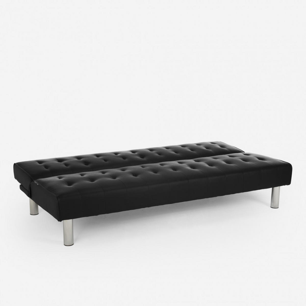 SOFABETT klappbar elly - Schwarz - Schwarz, Leder (180/70/64cm) - Pasmara